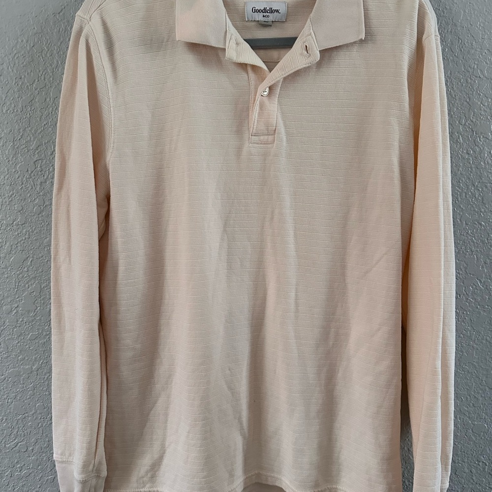 Goodfellow & Co Men's Cream‎ Long Sleeve Cotton Polo Shirt Size M